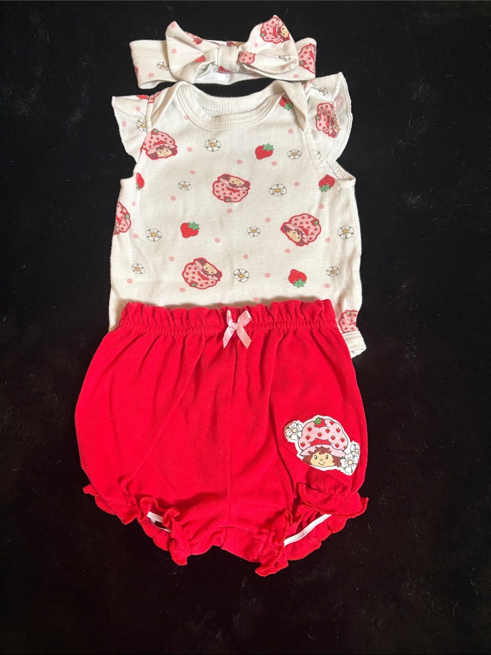 Strawberry-Print Red Baby Bloomers Set with Headband